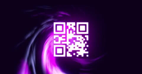 Image of qr code and shapes on black background 스톡 일러스트