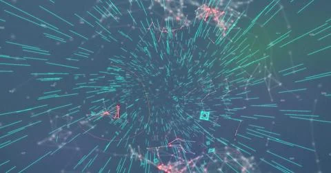 Image of qr code, connections and math formulas on blue background Stock Photos