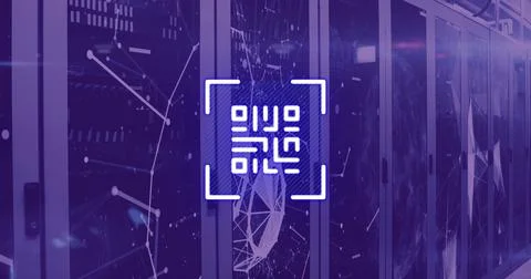 Image of qr code flashing over computer servers Stock-Illustration