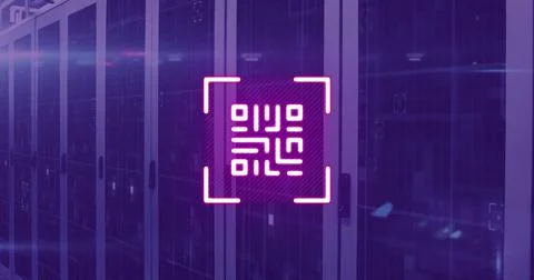 Image of qr code flashing over computer servers 스톡 일러스트