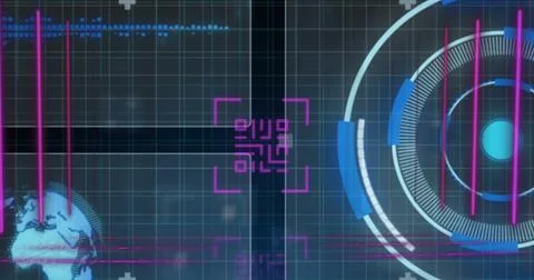 Image of qr code glowing over data processing on screens Stock Illustration