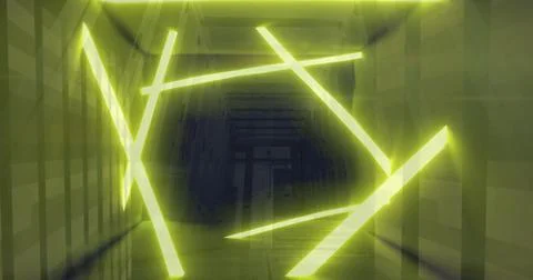 Image of qr code, neon lines, data processing over servers Stock Photos