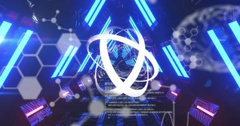 Image of qr code neon tunnel kaleidoscopic shapes Stock Illustration