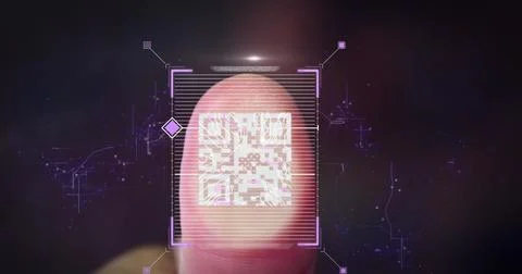 Image of qr code, networks, data processing over computer servers Stock Photos