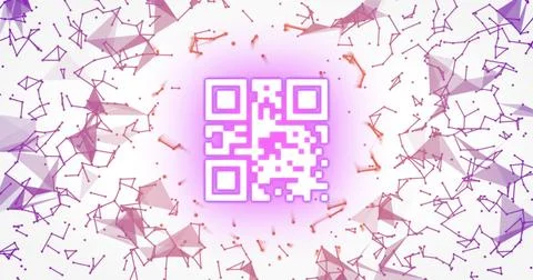 Image of qr code over connections over white background Stock Photos