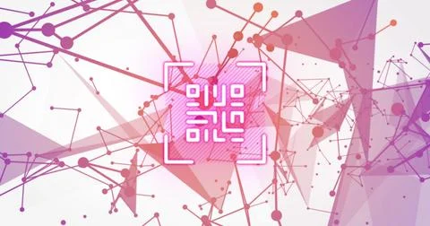 Image of qr code over connections and shapes on white background Foto stock