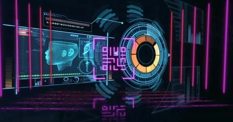 Image of qr code over digital interface Stock Illustration