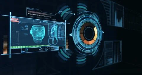 Image of qr code over digital interface, copy space Stock Photos