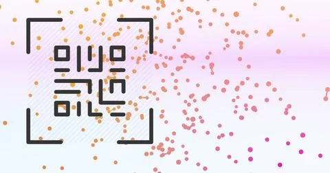 Image of qr code over dots and connections on pink and blue background Illustrazione stock