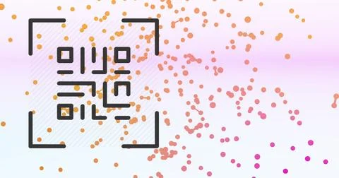 Image of qr code over dots and connections on pink and blue background Stock Photos