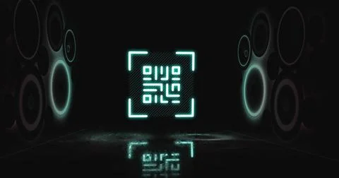 Image of qr code over geometrical shapes, copy space Foto stock