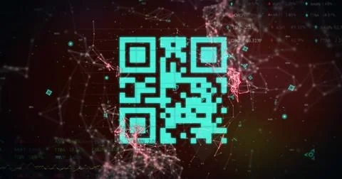 Image of qr code over graph and data processing on black background Stock Illustration