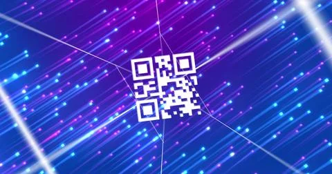 Image of qr code over moving blue and pink lights Stock Illustration