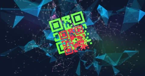 Image of qr code over navy background with shapes Stock Illustration