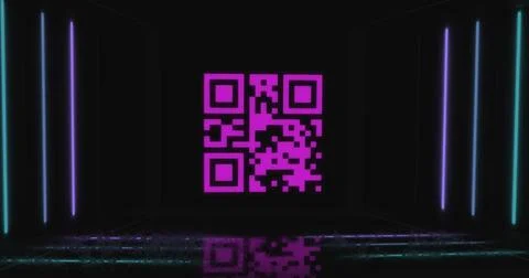Image of qr code over neon shapes Stock Illustration