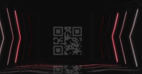 Image of qr code over neon shapes Stock Illustration
