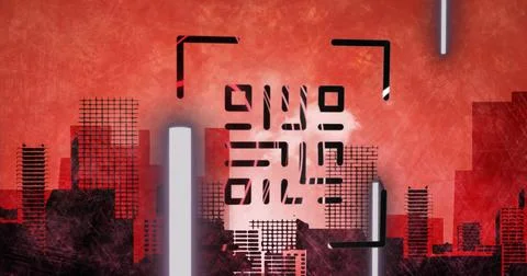 Image of qr code over red cityscape background 스톡 일러스트