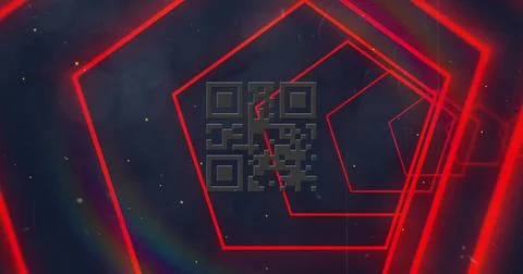 Image of qr code over red digital tunnel Stock Photos