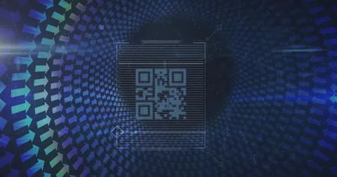 Image of qr code over rows of arrows Illustrazione stock
