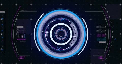 Image of qr code over scope scanning and data processing on black background Stock Illustration