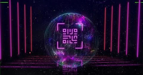Image of qr code over scope scanning and globe Stock Illustration