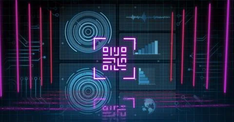 Image of qr code over scope scanning and data processing Stock Illustration