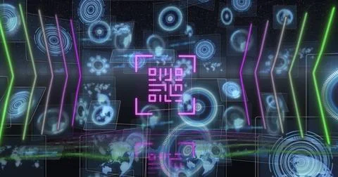 Image of qr code over scope scanning and data processing Stock Illustration