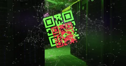 Image of qr code over server room Illustrazione stock