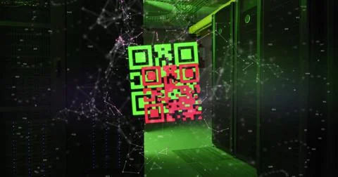 Image of qr code over server room Illustrazione stock