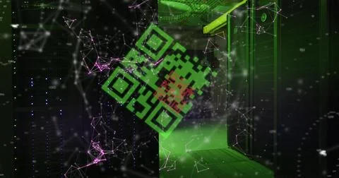 Image of qr code over server room Illustrazione stock