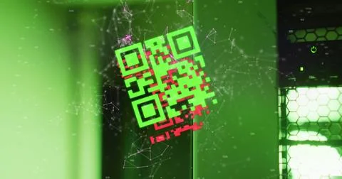 Image of qr code over server room Stock Photos