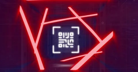 Image of qr code over server room Stock Photos