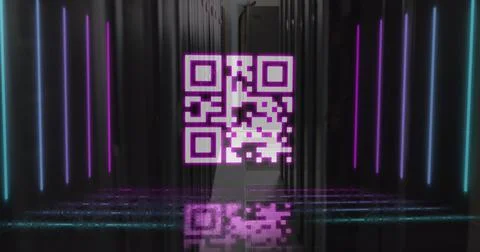 Image of qr code over servers Stock Illustration