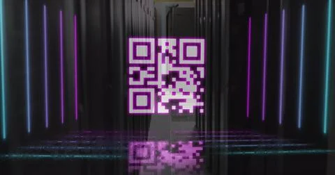 Image of qr code over servers Stock Photos