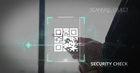 Image of qr code scanner against caucasian businessman using digital tablet at Stock-Fotos