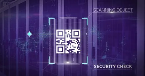 Image of qr code scanning over computer servers Stock Illustration