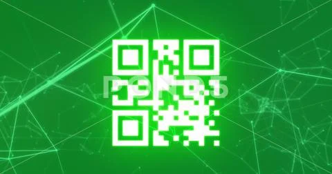 Image of qr code with white network of connections on green background ...