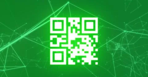 Image of qr code with white network of connections on green background Stock Illustration