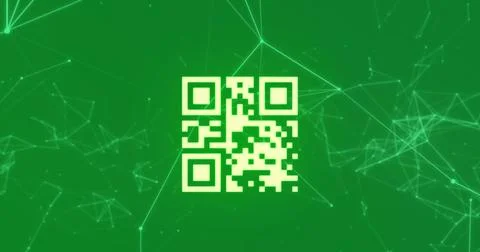 Image of qr code with white network of connections on green background Stock Illustration