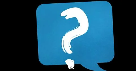 Image of question mark in speech bubble on black background Foto stock