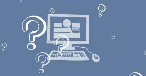 Image of question marks icons over computer Stock Photos