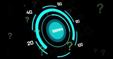 Image of question marks over scope scanning with data processing on black Stock Illustration