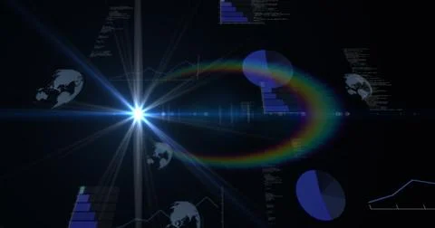 Image with rainbow light effect enhancing digital data visualization on charts Stockillustratie