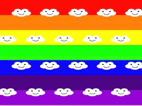 An image of rainbow smiley face pattern with clouds and smiles Stock Illustration
