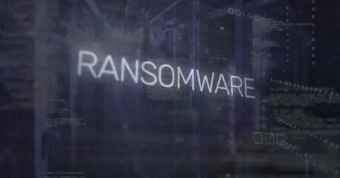 Image of ransomware text, computer language, binary codes, circuit board 库存照片