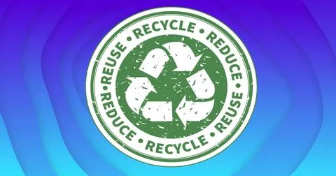 Image of recycle sign on blue background Stock Photos