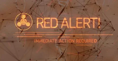 Image of red alert text over dna strands Stock Photos