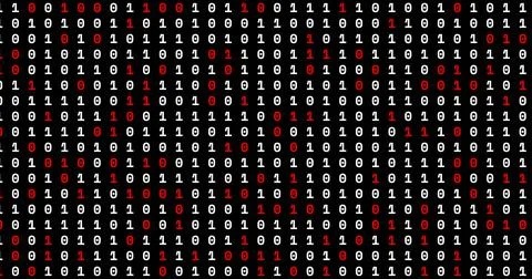 Image of red and white binary coding moving on black background イラスト素材