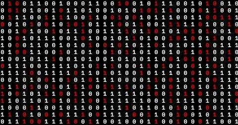 Image of red and white binary coding moving on black background Stock Illustration