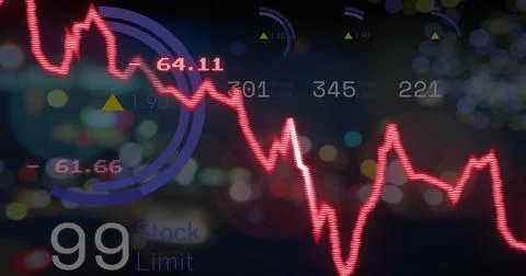 Image of red and white lines showing stock market trends overlay blurry Ilustración de archivo